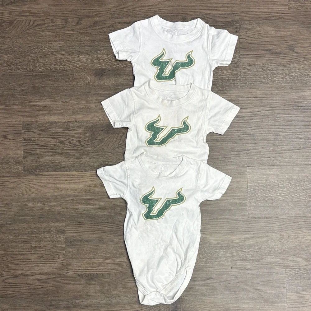 White 18 mo Baby Onesies with Green Bull Logo x 3. GO BULLS! GO USF!!